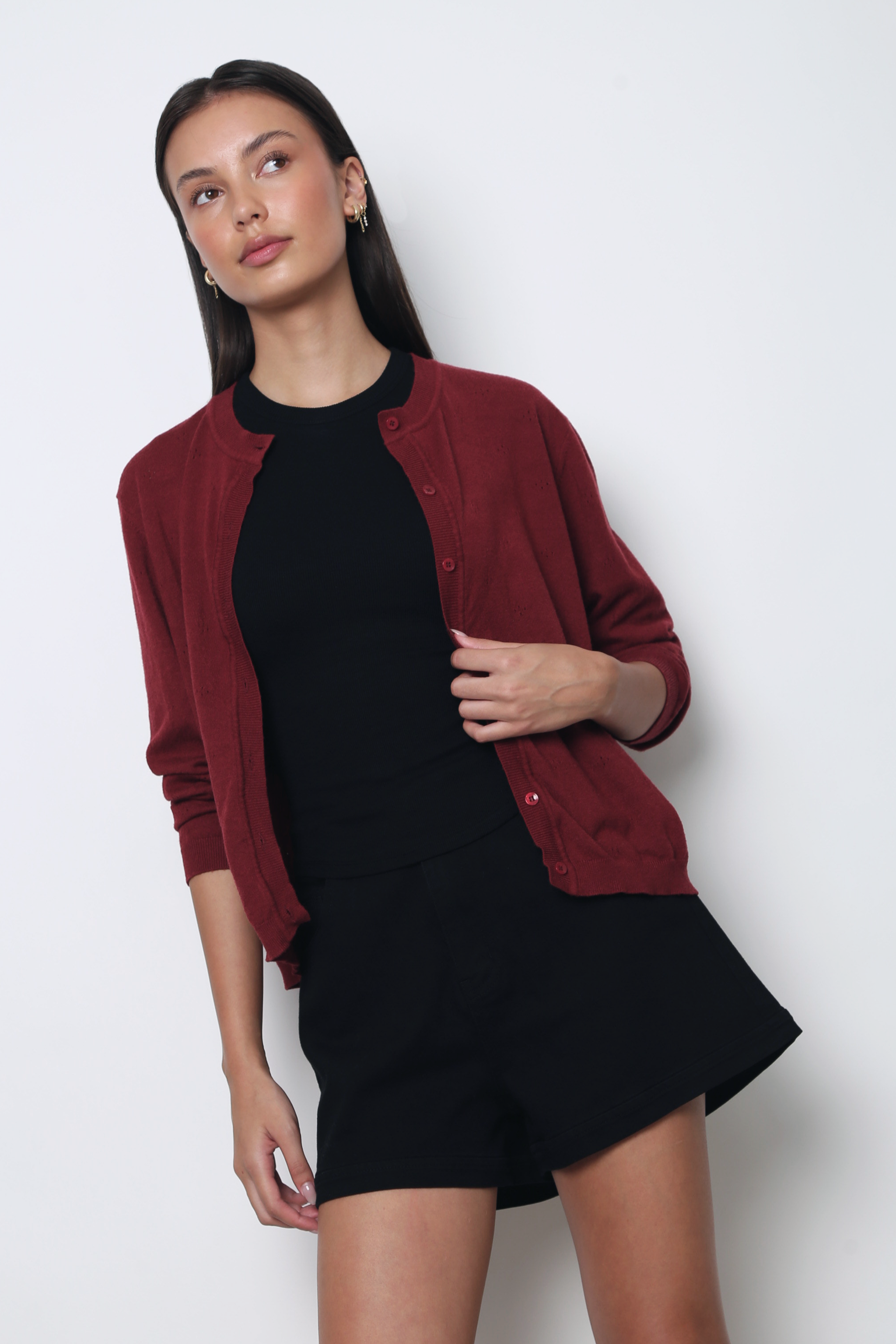 Marjorie Eyelet Cardigan Cherry
