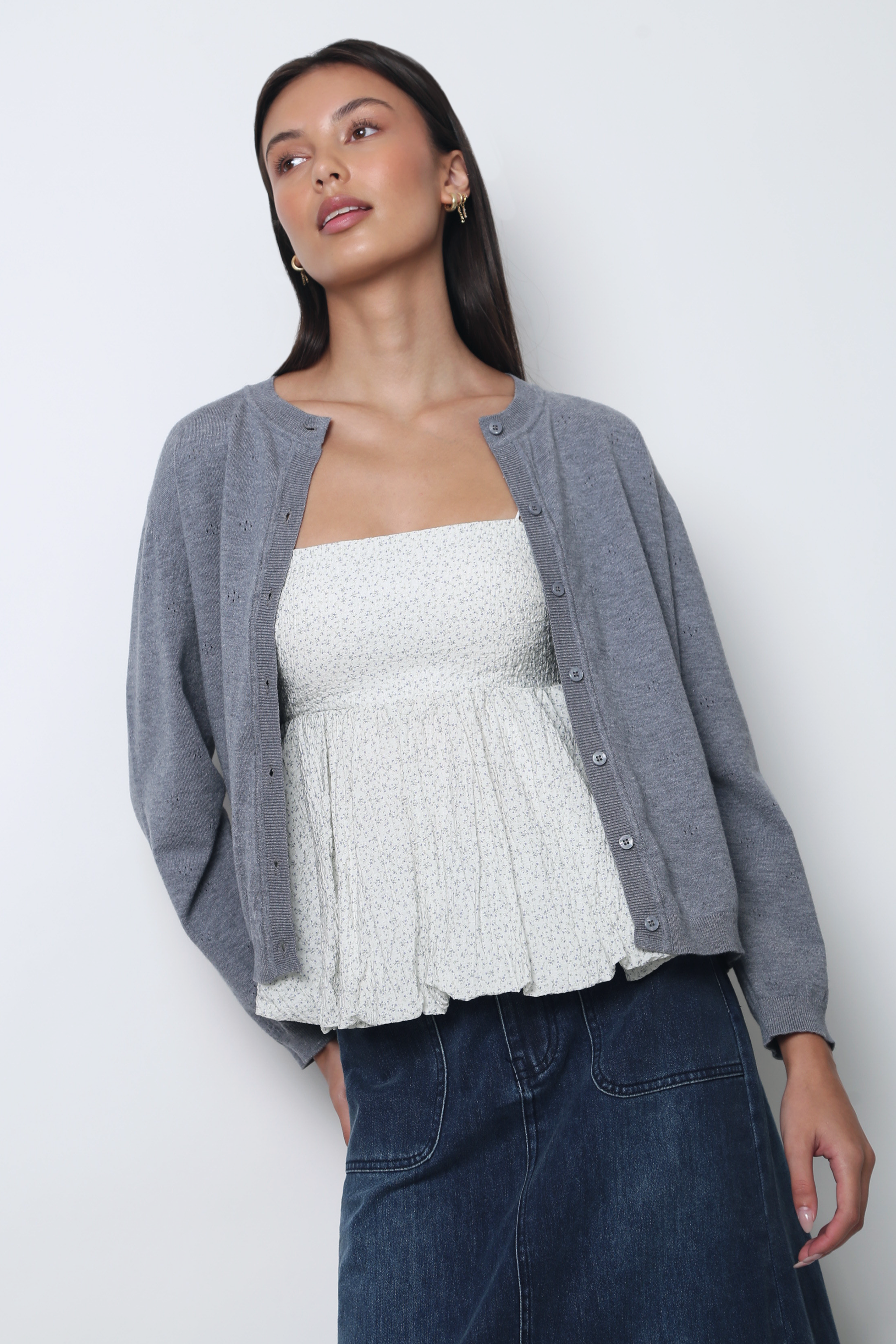 Marjorie Eyelet Cardigan Grey
