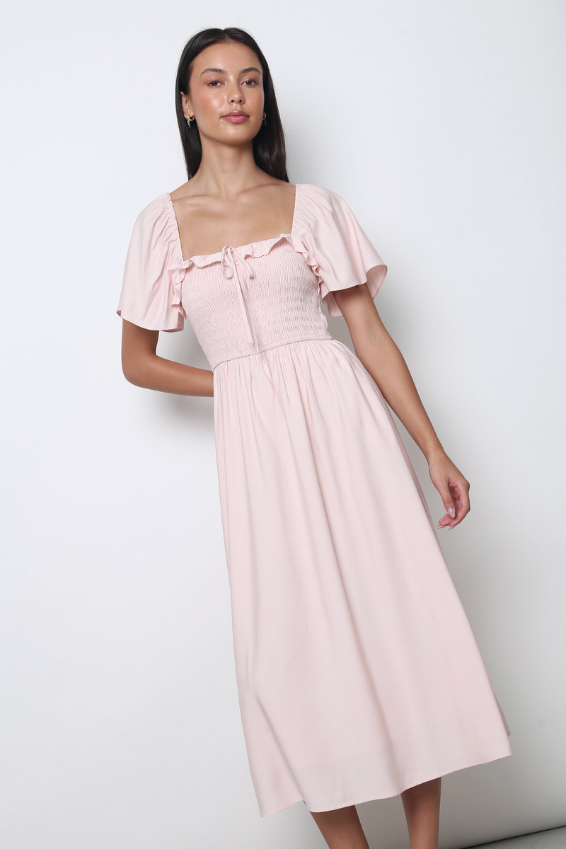 Marseille Smocked Midaxi Dress Blush Hollyhoque Marseille Smocked Midaxi Dress Blush Hollyhoque