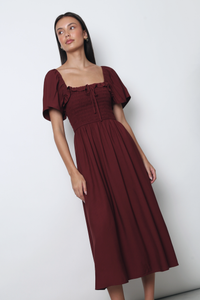 Marseille Smocked Midaxi Dress Garnet