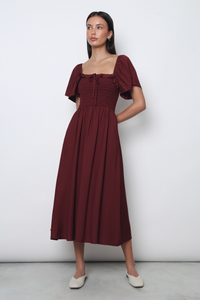 Marseille Smocked Midaxi Dress Garnet