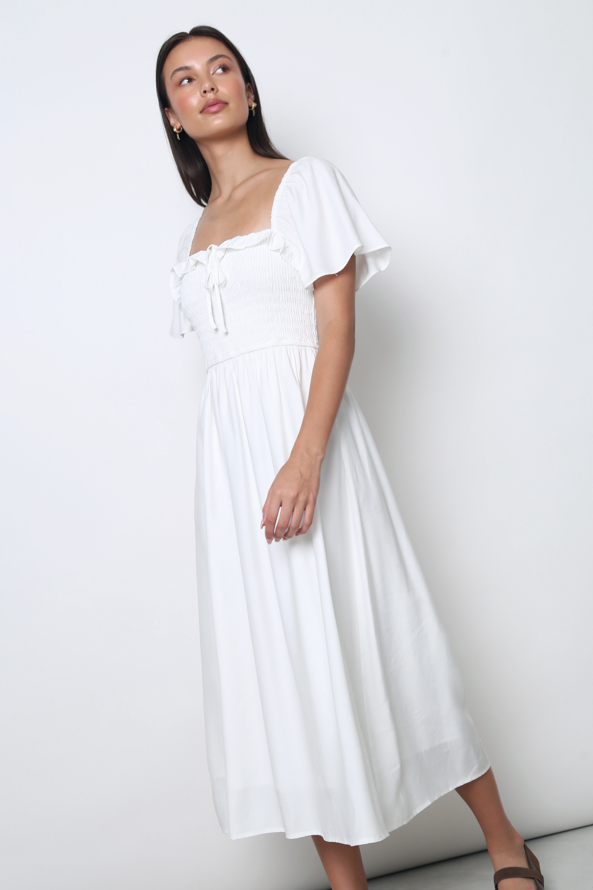 Marseille Smocked Midaxi Dress White
