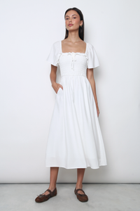 Marseille Smocked Midaxi Dress White