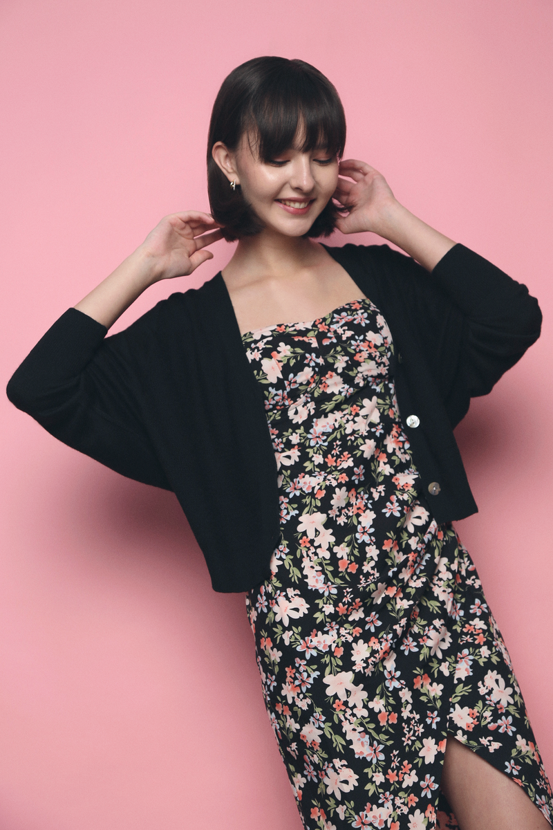 Meenie Waffle Light Knit Cardigan Black