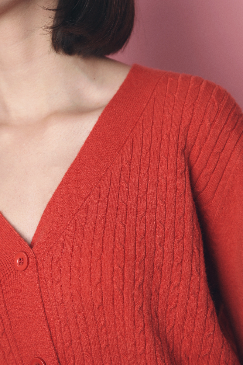 Meiji Cable Knit Cardigan Rust