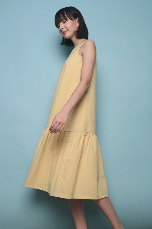 Melia Peplum Midi Dress Yellow