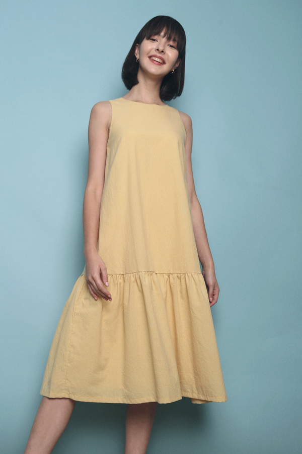 Melia Peplum Midi Dress Yellow