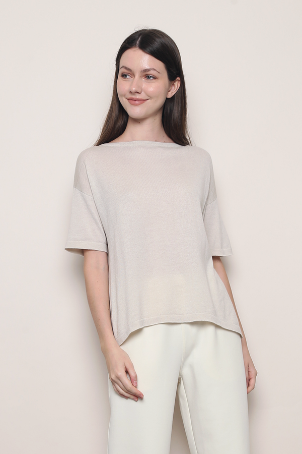Mellow Mood Wide Neck Knit Top Malt