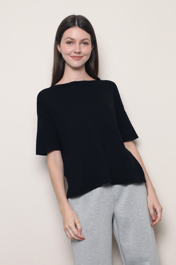 Mellow Mood Wide Neck Knit Top Black