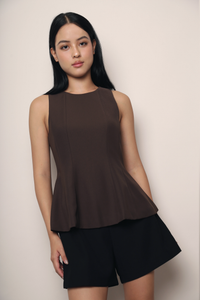 Mignon Panel Peplum Top Brown (Restock)