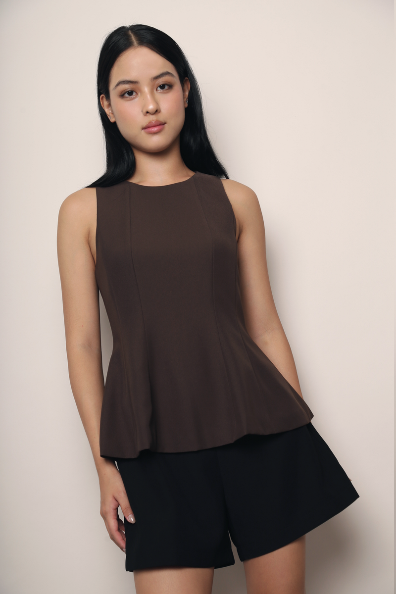 Mignon Panel Peplum Top Brown (Restock)
