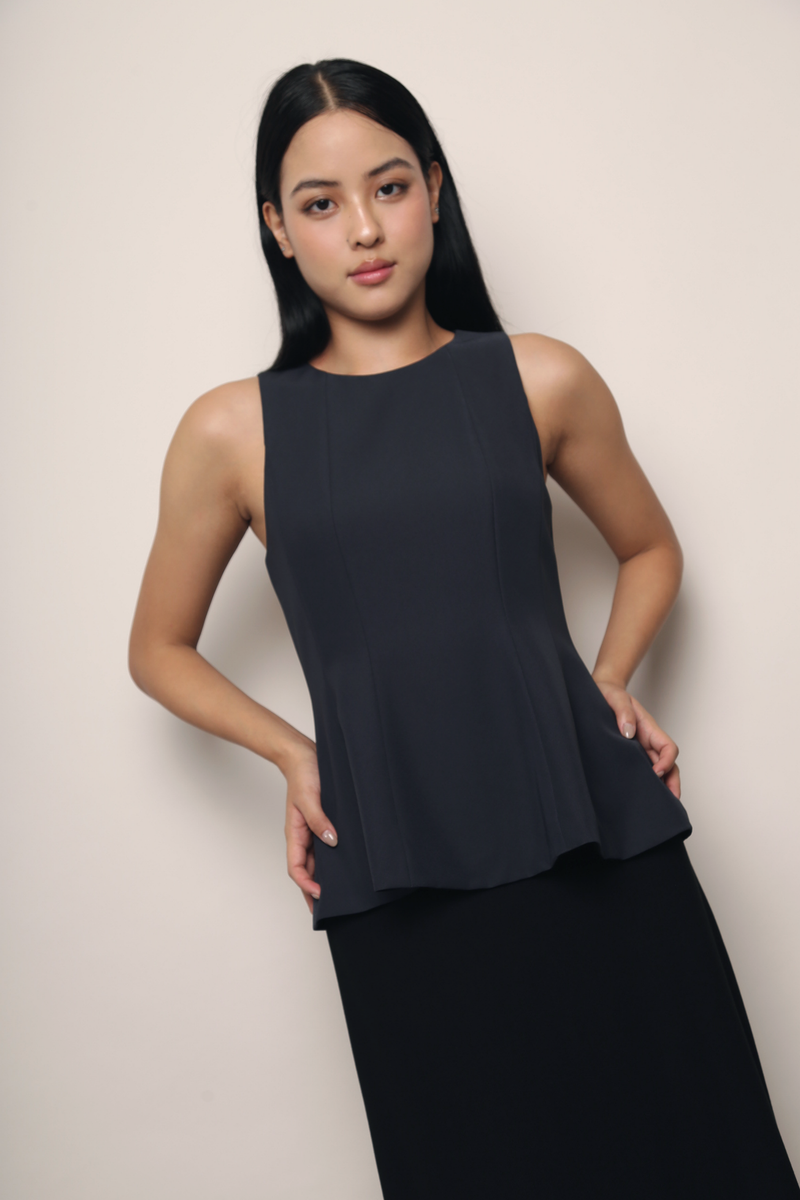 Mignon Panel Peplum Top Navy (Restock)