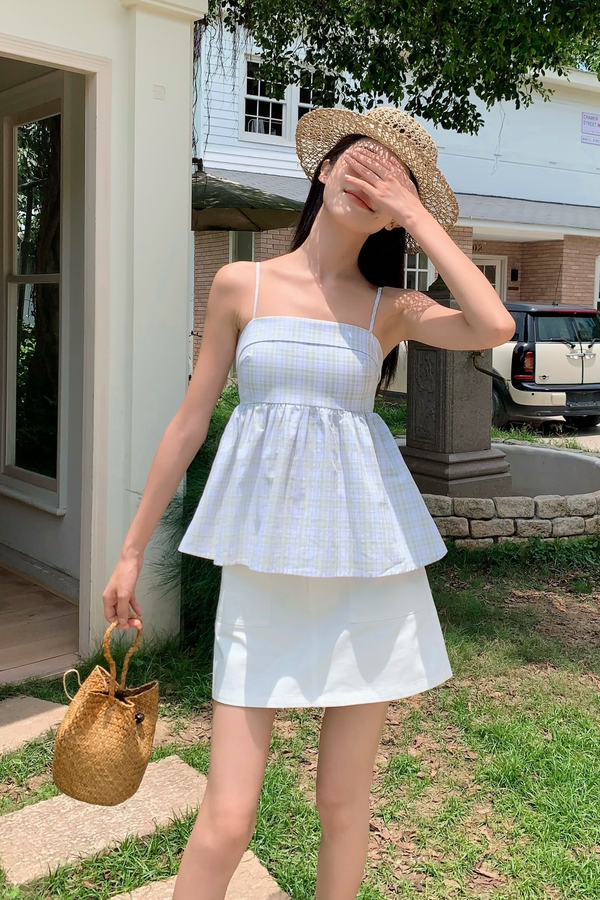 Mimi Checks Strappy Top Sage (Backorder)