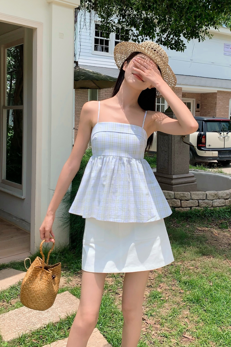Mimi Checks Strappy Top Sage (Backorder)