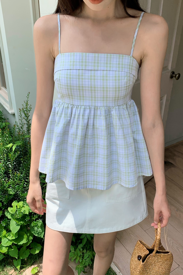 Mimi Checks Strappy Top Sage (Backorder)