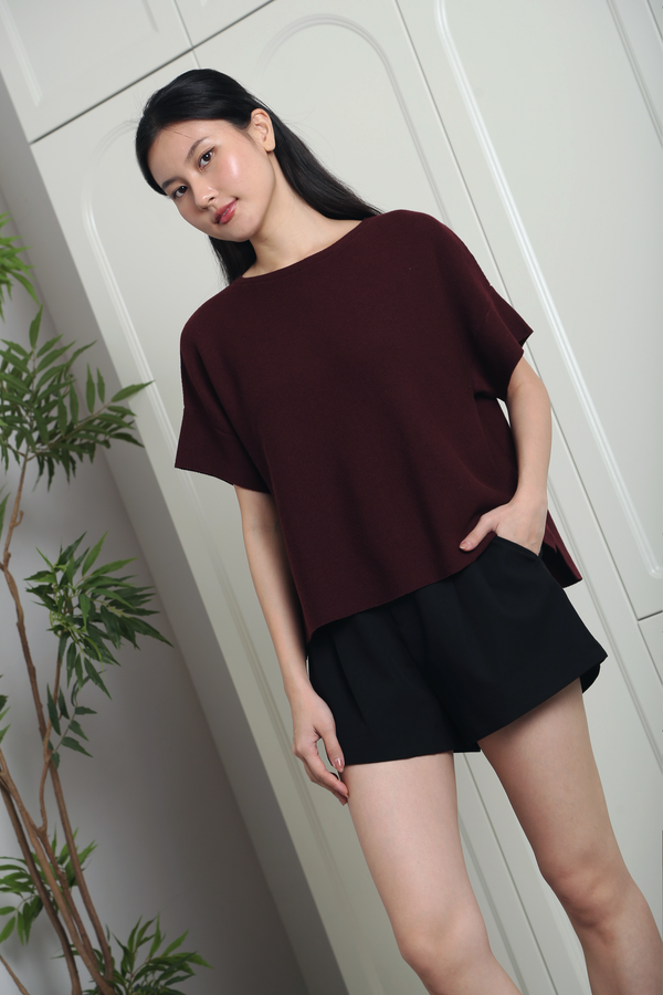 Montreux Boxy Knit Blouse Burgundy
