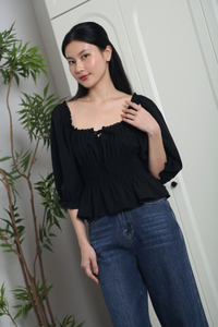 Moonlily Lace Trim Blouse Black