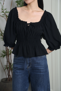Moonlily Lace Trim Blouse Black