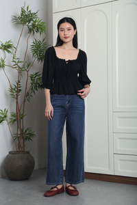 Moonlily Lace Trim Blouse Black