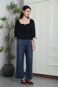 Moonlily Lace Trim Blouse Black