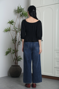 Moonlily Lace Trim Blouse Black