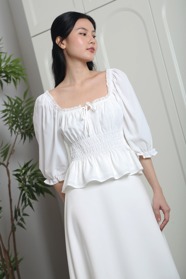 Moonlily Lace Trim Blouse White