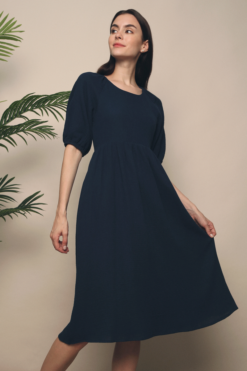 Nissa Muslin Midi Dress Navy