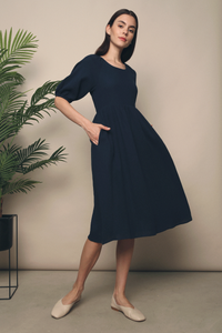 Nissa Muslin Midi Dress Navy