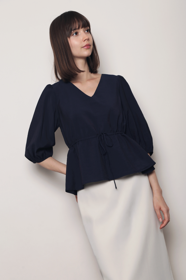 Olive Tie Waist Blouse Navy