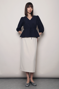 Olive Tie Waist Blouse Navy