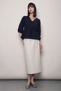 Olive Tie Waist Blouse Navy