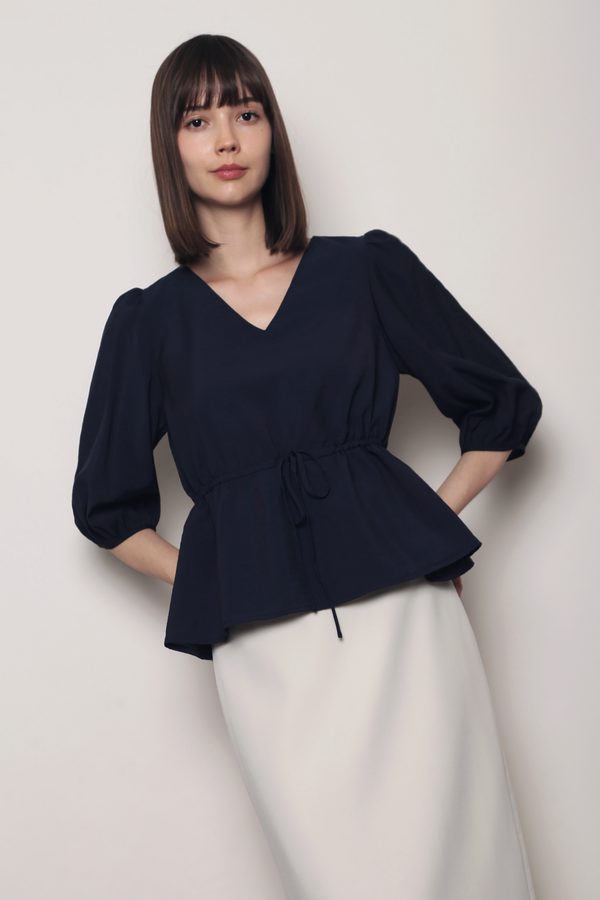 Olive Tie Waist Blouse Navy