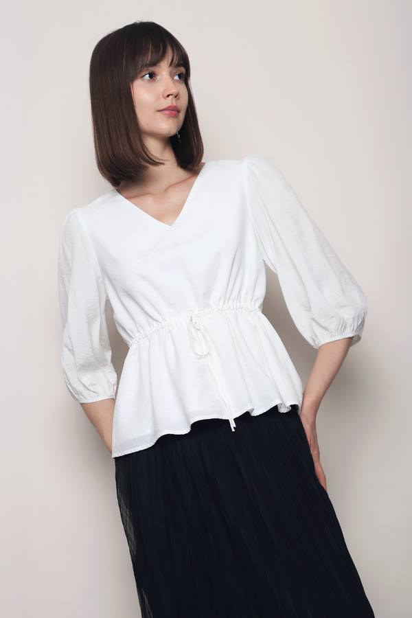 Olive Tie Waist Blouse White