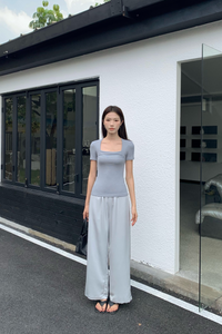 Poise Trapeze Neck Tee Dusty Blue