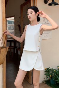 Parker Side Button Sleeveless Blouse White