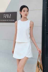 Parker Side Button Sleeveless Blouse White