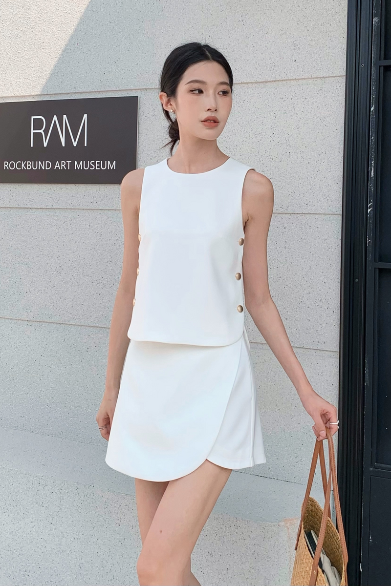 Parker Side Button Sleeveless Blouse White