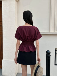 Aiko Pleat Kimono Top Burgundy