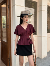 Aiko Pleat Kimono Top Burgundy