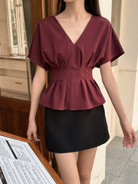 Aiko Pleat Kimono Top Burgundy