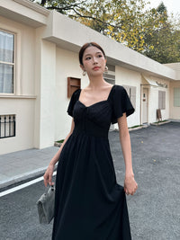 Laurent Smocked Waist Midaxi Dress Black