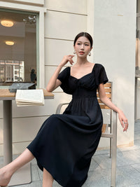 Laurent Smocked Waist Midaxi Dress Black