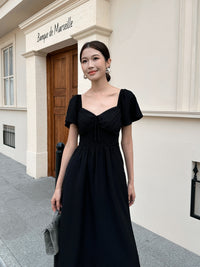 Laurent Smocked Waist Midaxi Dress Black