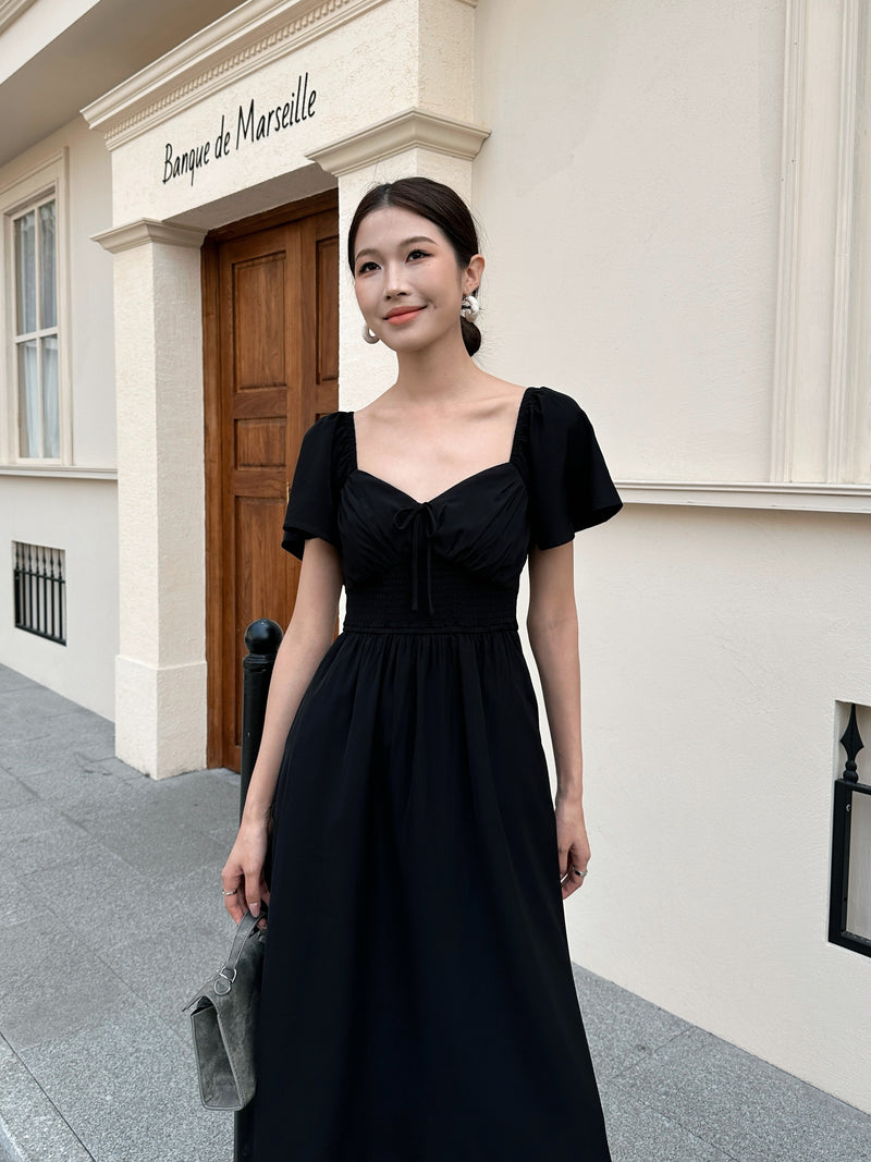 Laurent Smocked Waist Midaxi Dress Black