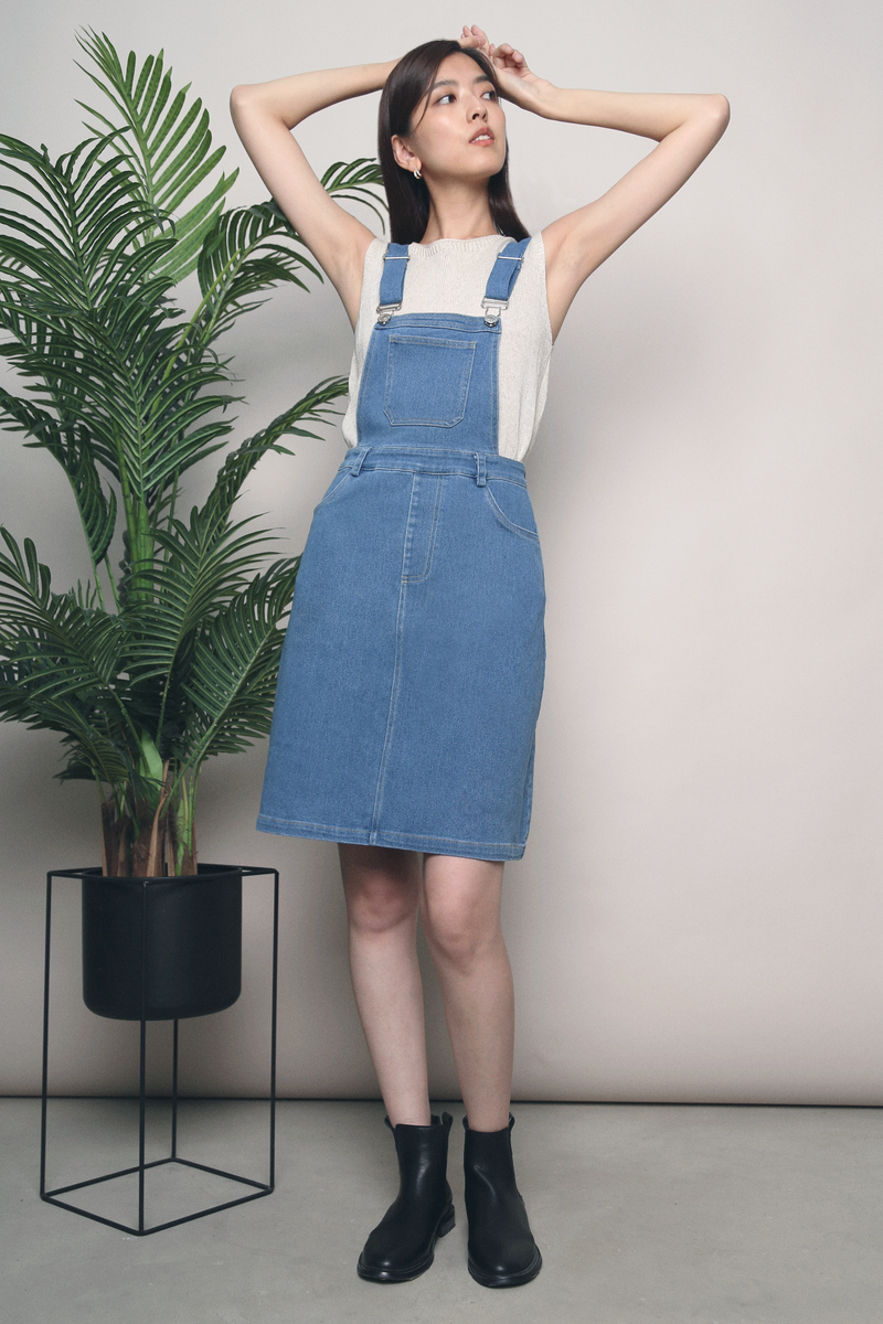 Denim zip sales up pinafore dress