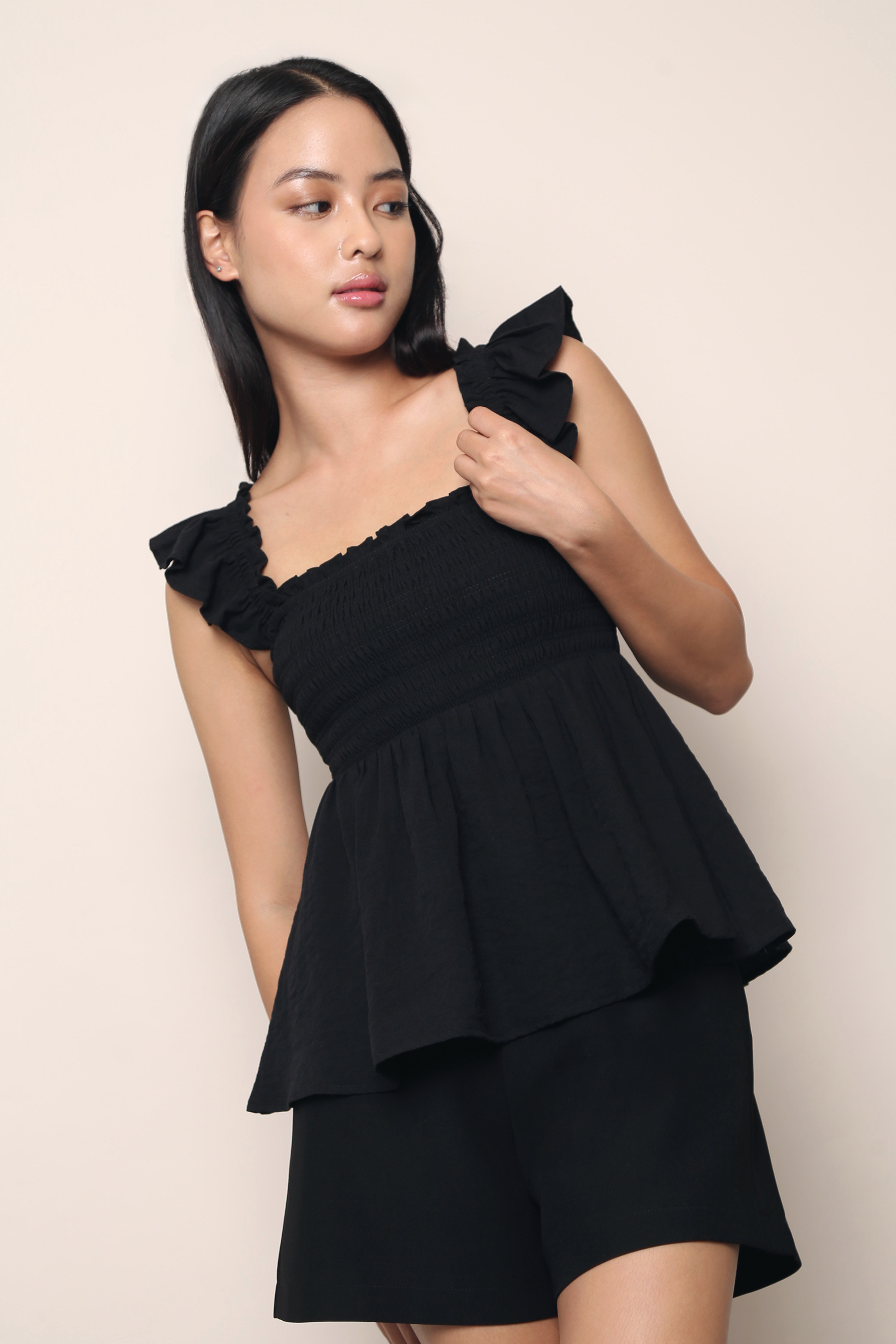 Pixie Flutter Babydoll Top Black