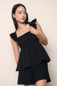 Pixie Flutter Babydoll Top Black