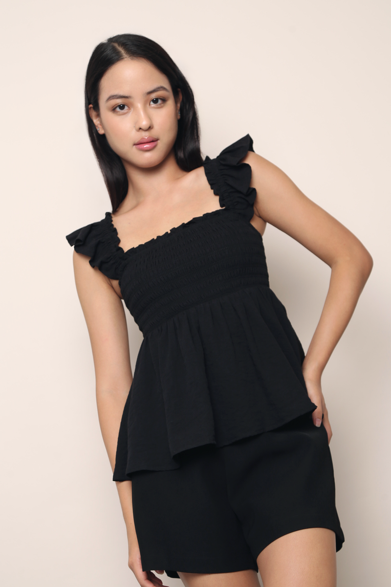 Pixie Flutter Babydoll Top Black