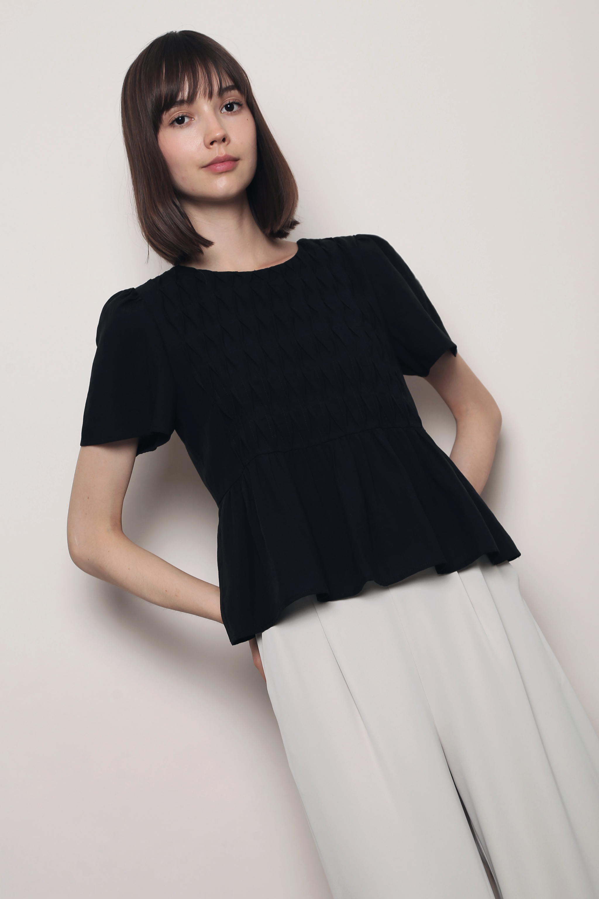Poetry Pintuck Babydoll Blouse Black (Backorder)