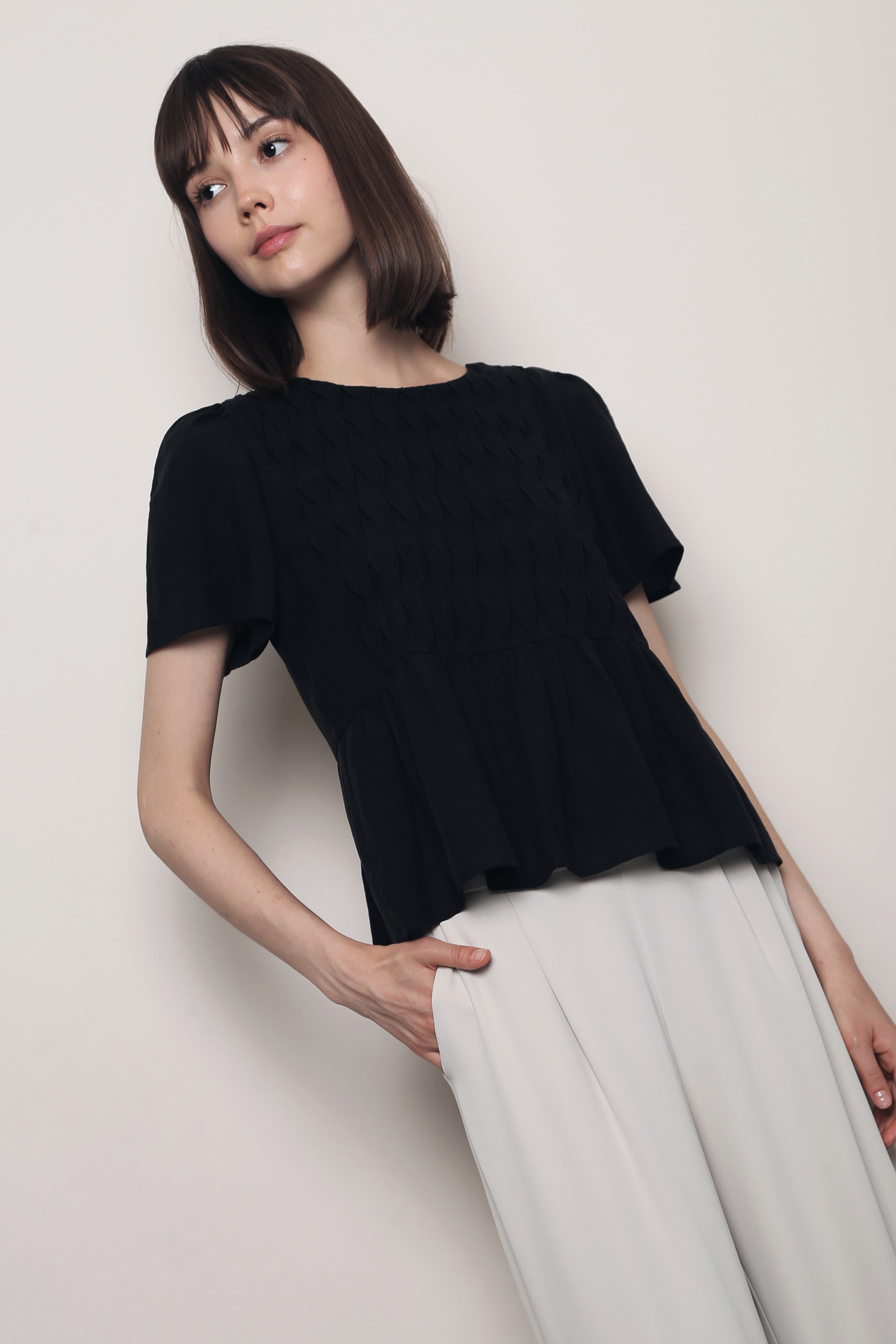 Poetry Pintuck Babydoll Blouse Black (Backorder)